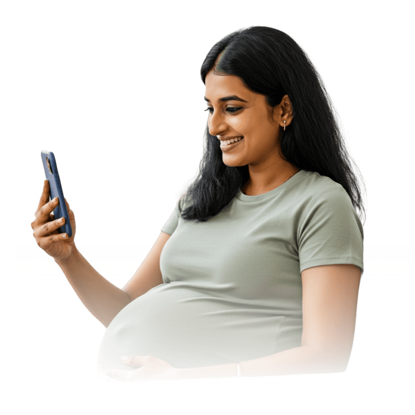 Pregnant woman using mobile app